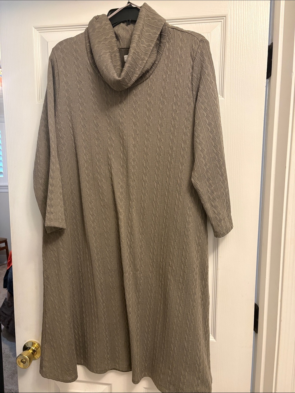 new directions Taupe Cable-Knit Cowl Neck Sweater Dress